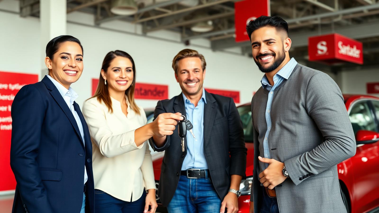 Família recebendo as chaves do carro após quitação do financiamento Santander